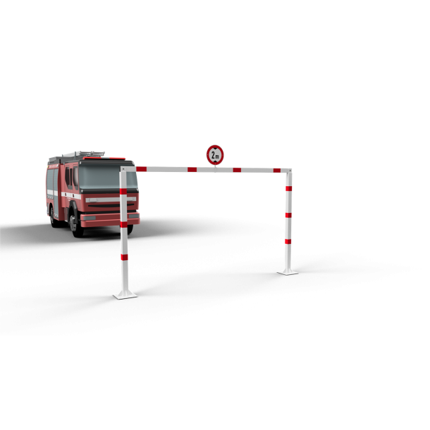 Height restriction barriers | stationary | fixed, 100 x 100 mm, to be fixed by plugs | total width: 6000 mm | clear height: approx. 2300 mm